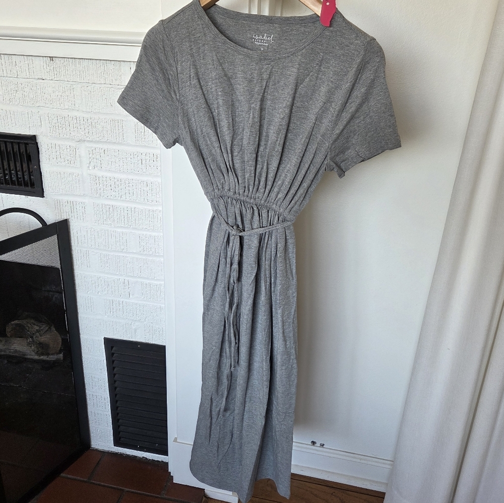 New Isabel Maternity By Ingrid & Isabel Gray Short Sleeve Midi Dress Size XS